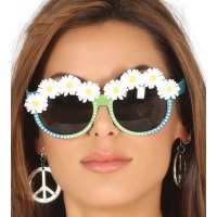 Hippiebrille mit Blumen und Strasssteinen