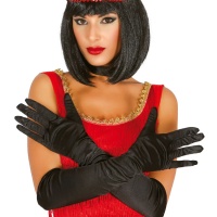 Schwarze Satin-Handschuhe - 51 cm