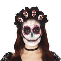 Schwarze Rosen und Totenköpfe Catrina Stirnband