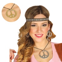 Hippie-Outfit mit Stirnband, Ohrringen und Halskette