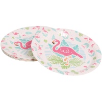 Hawaiianische Flamingo-Teller aus Pappe 23 cm - 8 Stück