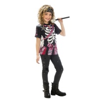 Rosa Skelett Rocker Kostüm T-Shirt für Kinder