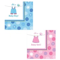 Blaue Baby Party Servietten 16,5 x 16,5 cm - 16 Stück