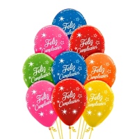 Happy Birthday Metallic-Latexballons mit Sternen 30 cm - Sempertex - 12 Stk.