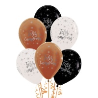 Schwarze, klare und kupferne Happy Birthday silberne 30 cm Latexballons - Sempertex - 12 Stück