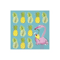 Ananas- und Flamingo-Servietten 16,5 x 16,5 cm - 16 Stück.