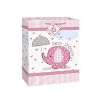 Baby Shower Pink Elephant Geschenktüte 36 x 26,5 x 14 cm - 1 Stk.