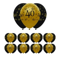 Schwarz-goldene Happy Birthday Luftballons 30 cm - Creative Party - 6 Stück