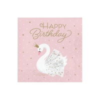 Happy Birthday Schwan Servietten 16,5 x 16,5 cm - 16 Stk.