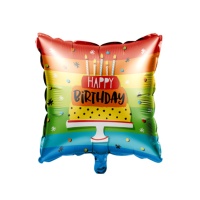 Regenbogen Geburtstagstorte Quadratischer Ballon 45cm - Creative Converting