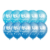 Happy Birthday Ballons blau mit Sternen 30 cm - 10 Stück