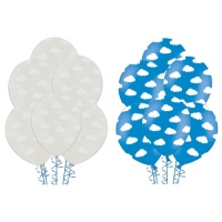 Latexballons mit weißen Wolken 30 cm - PartyDeco - 50 Stk.