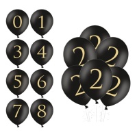 Schwarze Latexballons mit goldener Zahl 30 cm - PartyDeco - 50 Stk.