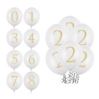 Weiße Latexballons mit goldener Zahl 30 cm - PartyDeco - 50 Stk.