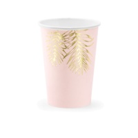 220 ml Becher in Pastellrosa mit goldenen Blättern - 6 Stück