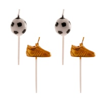 Fußballkerzen mit goldenem Ball und goldenem Schuh - 6 Stück