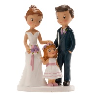 Figur für Hochzeitstorte von Braut und Bräutigam mit kleinem Mädchen - 16 cm