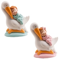 Figur für Taufe Kuchen von Storch mit schlafendem Baby - 10 cm