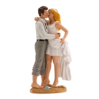 Figur für Hochzeitstorte von Braut und Bräutigam, die sich am Strand küssen - 17 cm