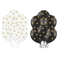 Latex Luftballons mit goldenen Sternen 30 cm - PartyDeco - 50 Stk.