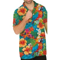 Hawaii-Blumen und Papageien-Shirt für Erwachsene