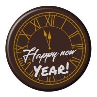 Zartbitterschokolade Happy New Year Schild mit Uhr 5 cm - Dekora - 45 Stk.