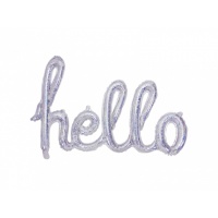 Holographischer silberner Hello letter Ballon 72 x 45 cm - PartyDeco