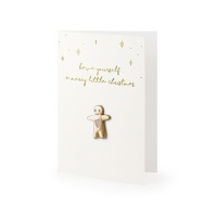 Weihnachtswunschkarte Have yourself a merry little Christmas mit Lebkuchenmann-Anstecker