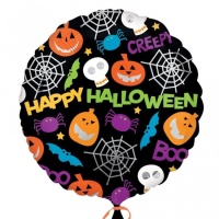 Runder Ballon mit Figuren und Happy Halloween Nachricht 46 cm - Anagramm