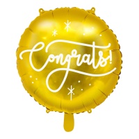 Goldener Congrats runder Ballon 35 cm - PartyDeco