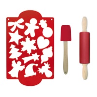 Weihnachts-Multi-Cutter, Nudelholz und Spachtel-Set - Scrapcooking - 3 Teile.