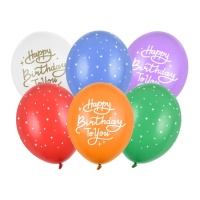 Happy Birthday mehrfarbige Latexballons mit Sternen 30 cm - PartyDeco - 6 Stück