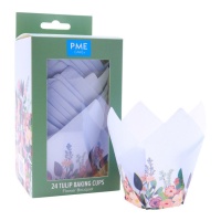 Papier Tulpen Muffinförmchen blau mit Blumen - PME - 24 Stk.