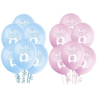 Blauer Elefant Floral Latex Ballons 30 cm - Einzigartig - 8 Stück