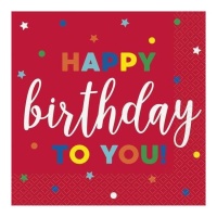 Happy Birthday To You Servietten rot 16,5 x 16,5 cm - 16 Stk.