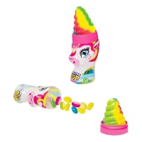 Süßes Einhorn mit Bonbonhorn, gefüllt mit Dragees mit Tutti-Frutti-Geschmack, 50 g.