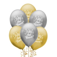 Happy New Year Gold und Silber Latex-Ballons 30cm - Clown Ballons - 25 Stück