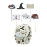 Cupcake-Kapseln mit Hogwarts-Picks - 24 Stück.