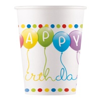 Regenbogen Happy Birthday Becher 200 ml - 8 Stk.