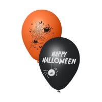 Happy Halloween Spinnweben und Spinnen Latex-Ballons 23 cm - 6 Stück