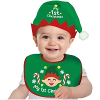 Weihnachtselfen-Baby-Set mit Mütze und Lätzchen