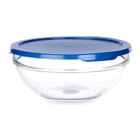 1700 ml runde Glas-Tupperware mit blauem Deckel