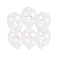 Pastellfarbene transparente Latexballons mit Smiley 27,5 cm - Amscan - 6 Stück