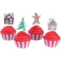 Cupcake-Kapseln mit weihnachtlichen Picks - 24 Stk.