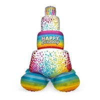 Happy Birthday Regenbogenkuchen Ballon mit Boden 72 cm - Folat