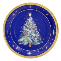 Mitternachtsblauer Weihnachtsbaumteller 23 cm - 6 Stück