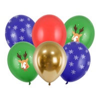 Fröhliche Weihnachten Latex-Ballons 30 cm - PartyDeco - 6 Stk.