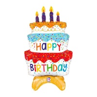 Happy Birthday Cake Ballon mit farbigen Kerzen 47 x 73 cm - Grabo