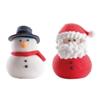 Weihnachtsmann und Schneemann 3D Zuckerfiguren 3 x 4 cm - Dekora - 24 Stück