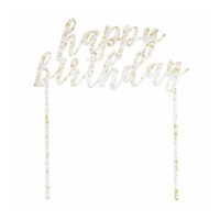 Transparenter Happy Birthday Topper mit Goldsprenkeln 15 x 18 cm